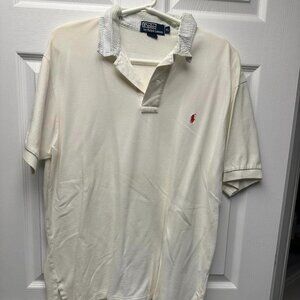 Ralph Lauren, Short Sleeve Polo, XL, White with striped collar